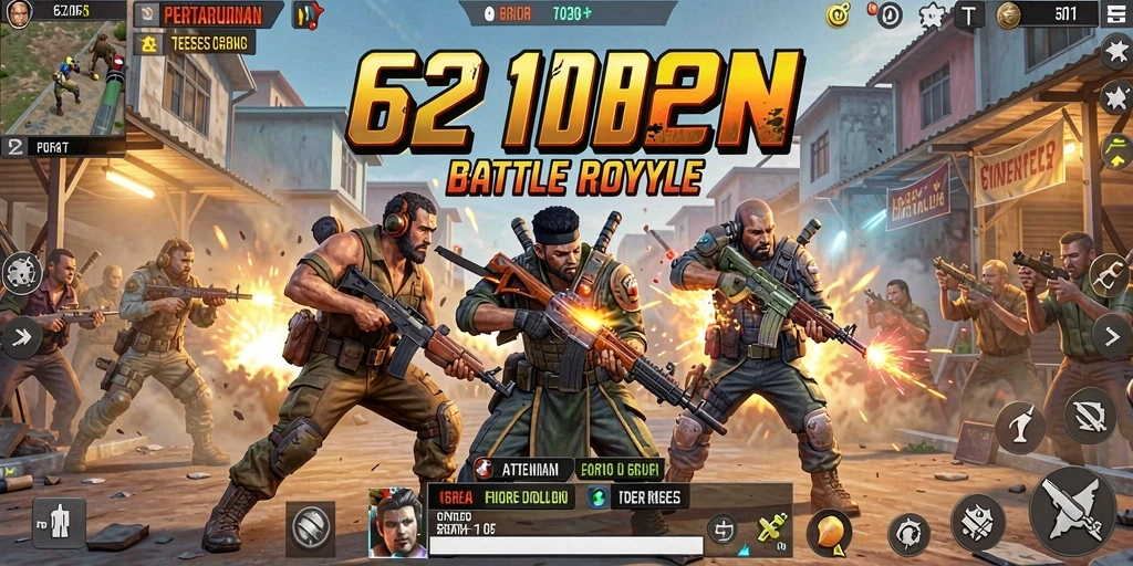 Gameplay seru 62IDN dalam arena Battle Royale yang penuh aksi.