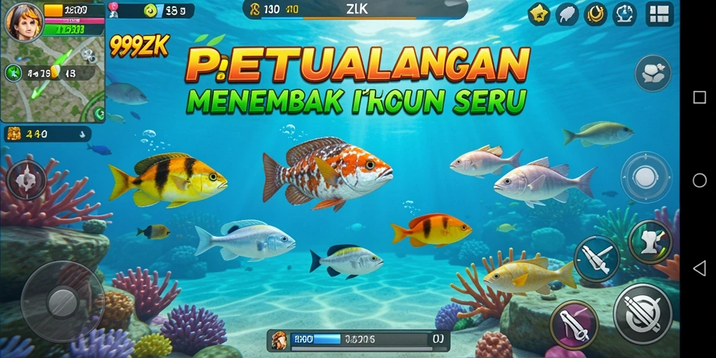 Tangkapan layar dari gameplay seru 999ZK saat menembak ikan.