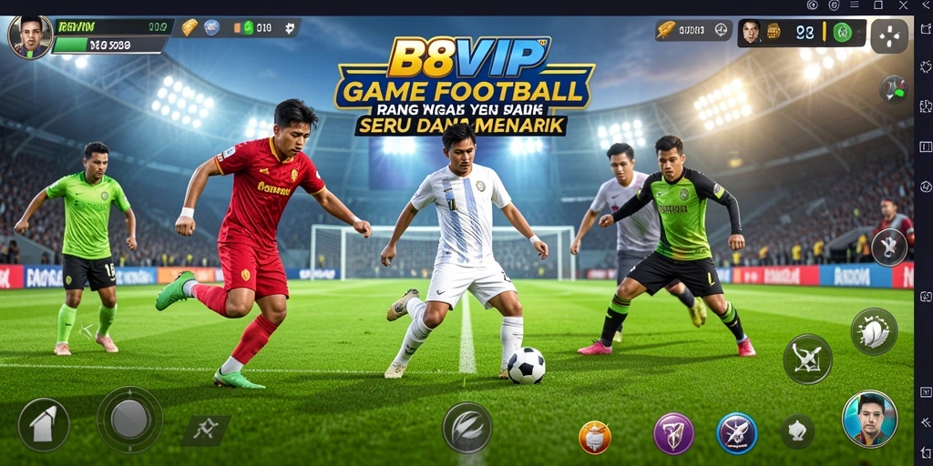 Screenshot B8VIP menampilkan aksi seru dalam pertandingan sepak bola.