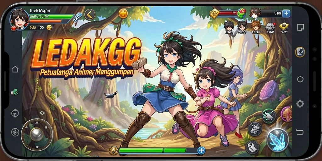 Tampilan gameplay LEDAKGG yang penuh aksi dan warna warni.