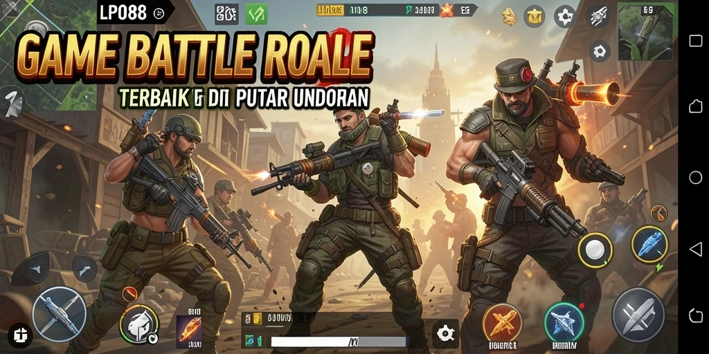 Tampilan gameplay mendebarkan dalam peperangan Battle Royale.