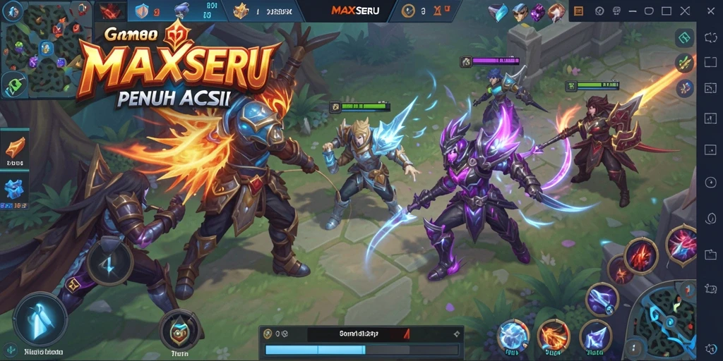 Tampilan seru gameplay MOBA di MAXSERU dengan karakter bertarung.