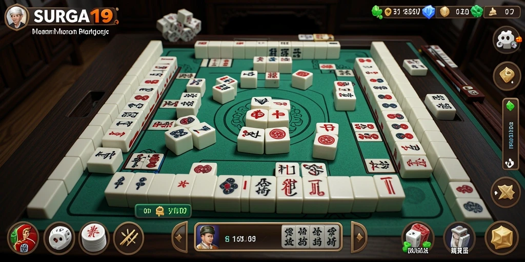 Tampilan gameplay SURGA19 dengan ubin Mahjong yang berwarna-warni.